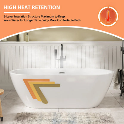 Sarlai Group  67-Inch Freestanding Acrylic Bathtub Eco-Friendly Portable Design 60gal+ Capacity Modern Glossy White