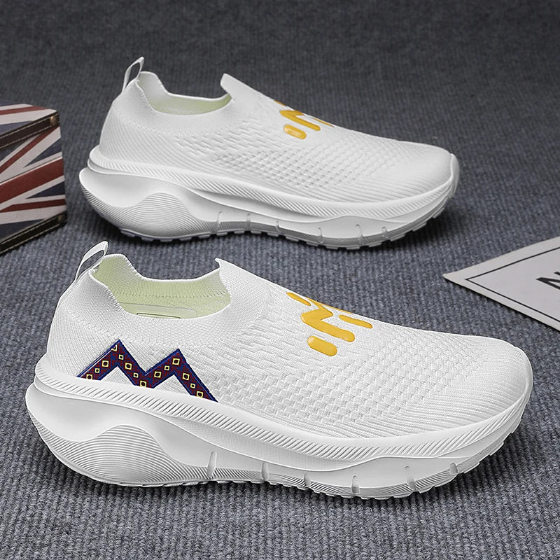 Men's Fashion Sneakers with Knit Upper Color Block Design-Lightweight Anti-Slippery Cushioning Comfort for Casual Athletic Use