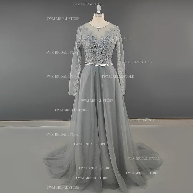 15267#Elegant Long Sleeves Appliques Lace A-line Wedding Gown Birthday Engagement Dress for Plus Size Women Prom Evening Dresses