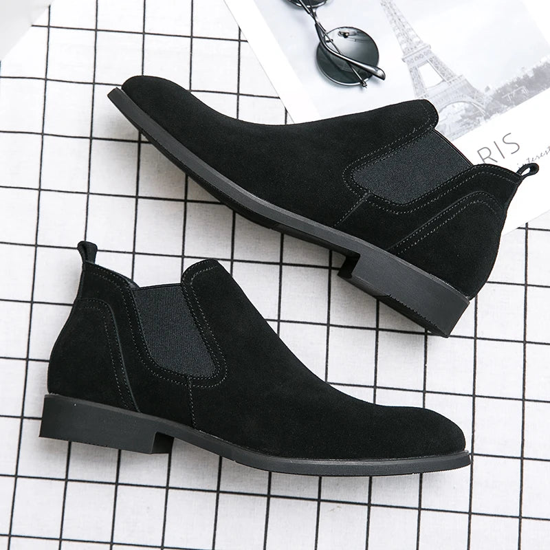 Suede Real Leather Grey Color Fashion Wedding Shoes Formal Ankle Genuine Leather Chelsea Boots