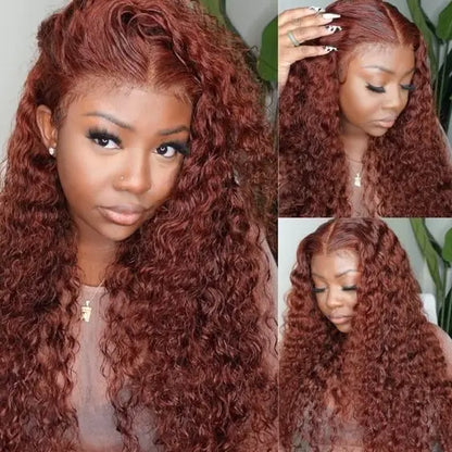 Reddish Brown Curly Lace Front Wig Human Hair Wig Deep Wave 13x4 HD Lace Frontal Wigs With Baby Hair for Women 180% Density