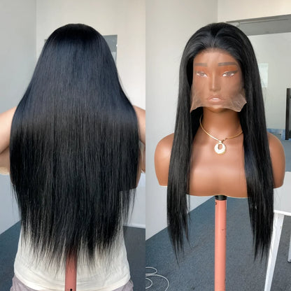 Super Double Drawn 13x4 Lace Front Wig Virgin Straight 150% Density Raw Cuticle Aligned Glueless Pre Plucked Baby Hair
