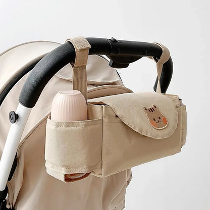 Universal Cotton Nursery Diaper Organizer Bag with Insulated Cup Holder Hanging Baby Stroller Bag for Mommy and Infant