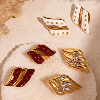 Trendy Real Gold PVD Plated Stainless Steel Stud Earrings Enamel Colors with Bow Design for Women for Parties and Engagement