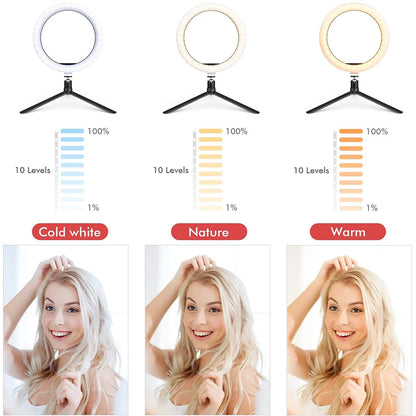 26cm LED Selfie Ring Lamp Photographic Selfie Ring Lighting USB Remote Fill light For Tiktok Video Live with Phone Holder Tripod