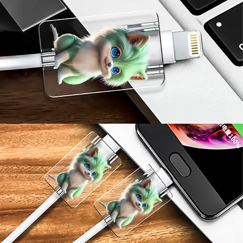 Cute Pet Dog Cat Soft TPU Protector Case for iPhone Phone Holder Stands Companion with Data Cable Charger