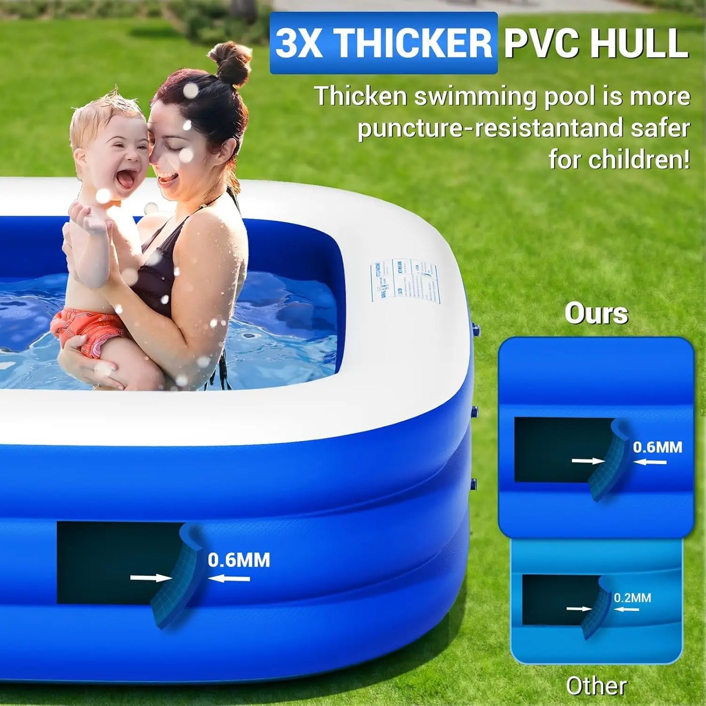 Big Inflatable Pool with Pump, Lylting 158"x74"x22" Extra Large Thicken Blow Up Pool for Adults, Full Size Family Inflatable