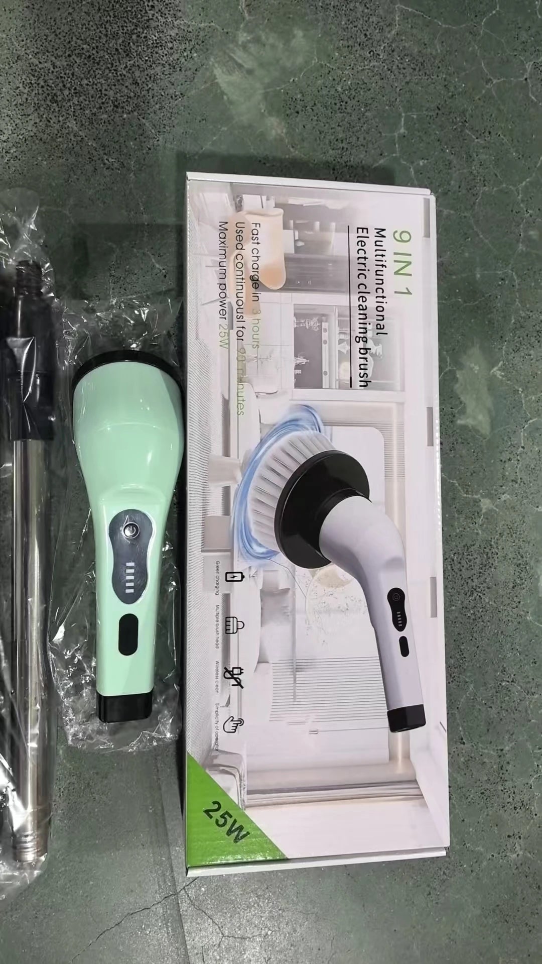 9in1 Electric Washer Cordless Electric Cleaning Brush Cleaning Bathroom Long Handle 9 Brush Heads Electric Rotating Washer