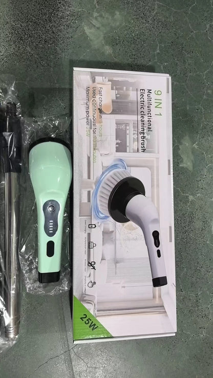 9in1 Electric Washer Cordless Electric Cleaning Brush Cleaning Bathroom Long Handle 9 Brush Heads Electric Rotating Washer