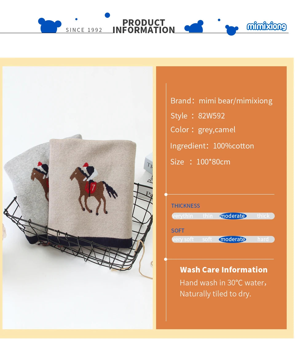 Baby Blankets Knitted Newborn Cute Cartoon Soft Warm Swaddle Kids Bath Towels 100*80cm Toddler Infantil Stroller Bedding Blanket