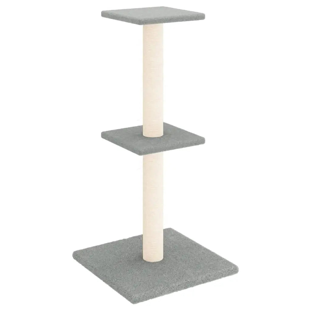 W2B VidaXL Light Grey Engineered Wood Cat Tree Tower Modern Style Medium Cat Scratching House with Plush Sisal Packed in Carton