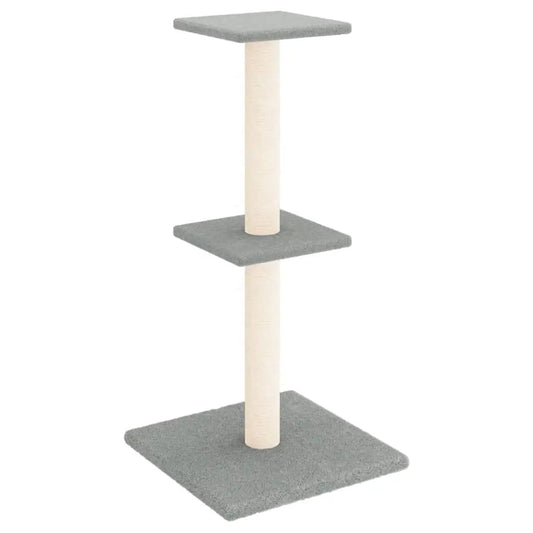 W2B VidaXL Light Grey Engineered Wood Cat Tree Tower Modern Style Medium Cat Scratching House with Plush Sisal Packed in Carton
