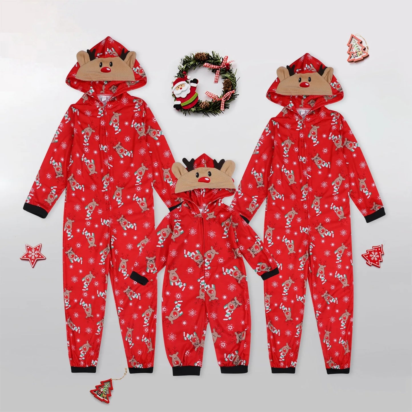 Christmas Family Matching Onesie - Elk Print Hooded Jumpsuit Pyjamas for Mom Dad Kids