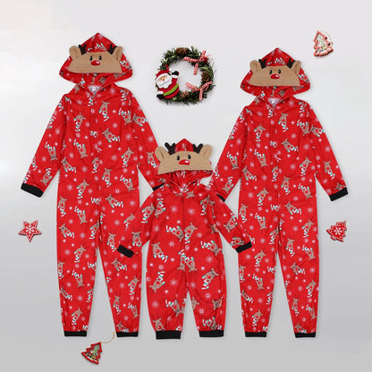 Christmas Family Matching Onesie - Elk Print Hooded Jumpsuit Pyjamas for Mom Dad Kids