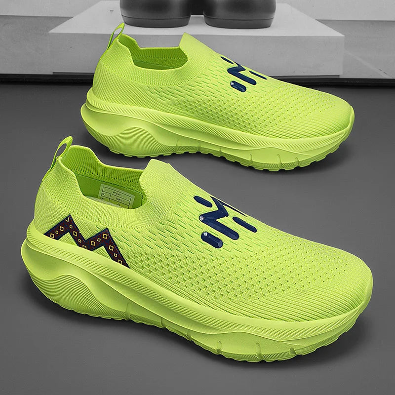 Men's Fashion Sneakers with Knit Upper Color Block Design-Lightweight Anti-Slippery Cushioning Comfort for Casual Athletic Use