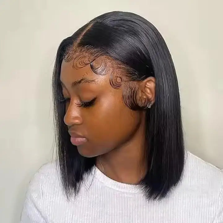 Wholesale 180% Density HD Transparent Lace Front Straight bob Wigs Raw Brazilian Virgin Short Bob Human Hair Wig for Black Women