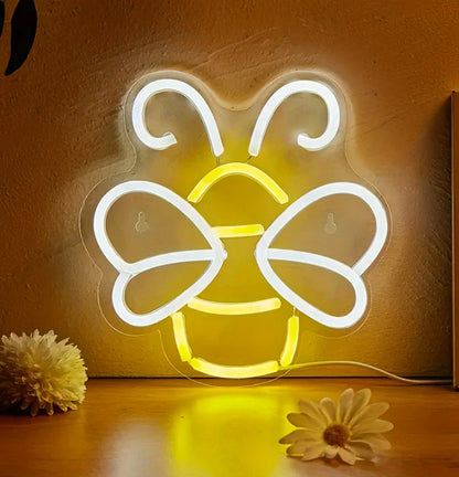 LED Neon Bee Sign USB Powered Non-Wireless Neon Art On-Cord Switch Plastic Wall Hanging Multipurpose Decoration Kids Room
