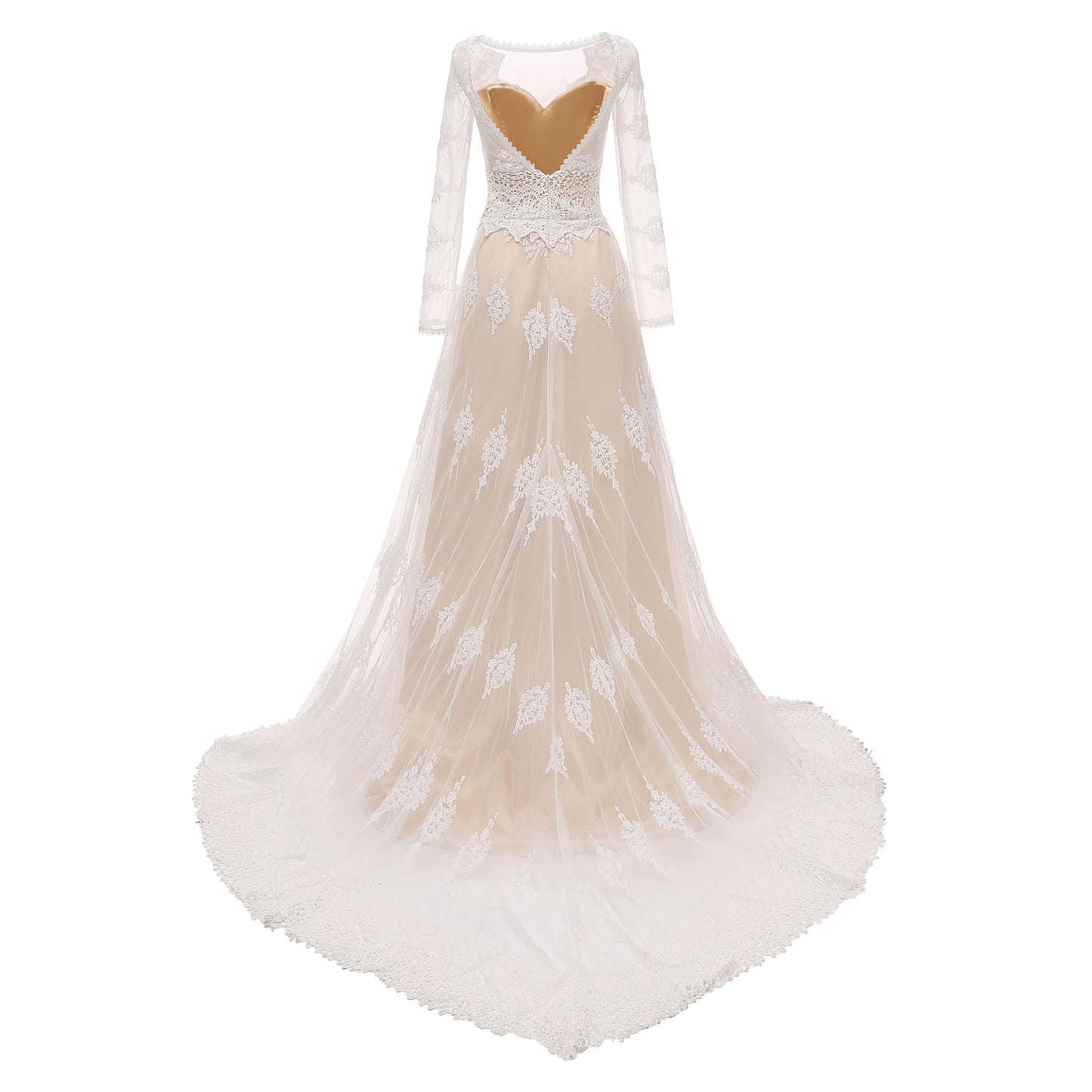 1301#  REAL PHOTO Scoop Neck Backless Beach Lace Sweep Train Boho Full Sleeve Bride Gown Wedding Dress Bridal Gown