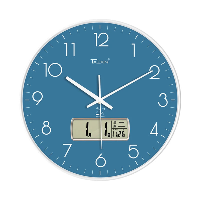 Modern Round ABS High Quality Plastic Multifunctional LCD Analog Scenic Electric Living Room Sports Wall Clock Large Display