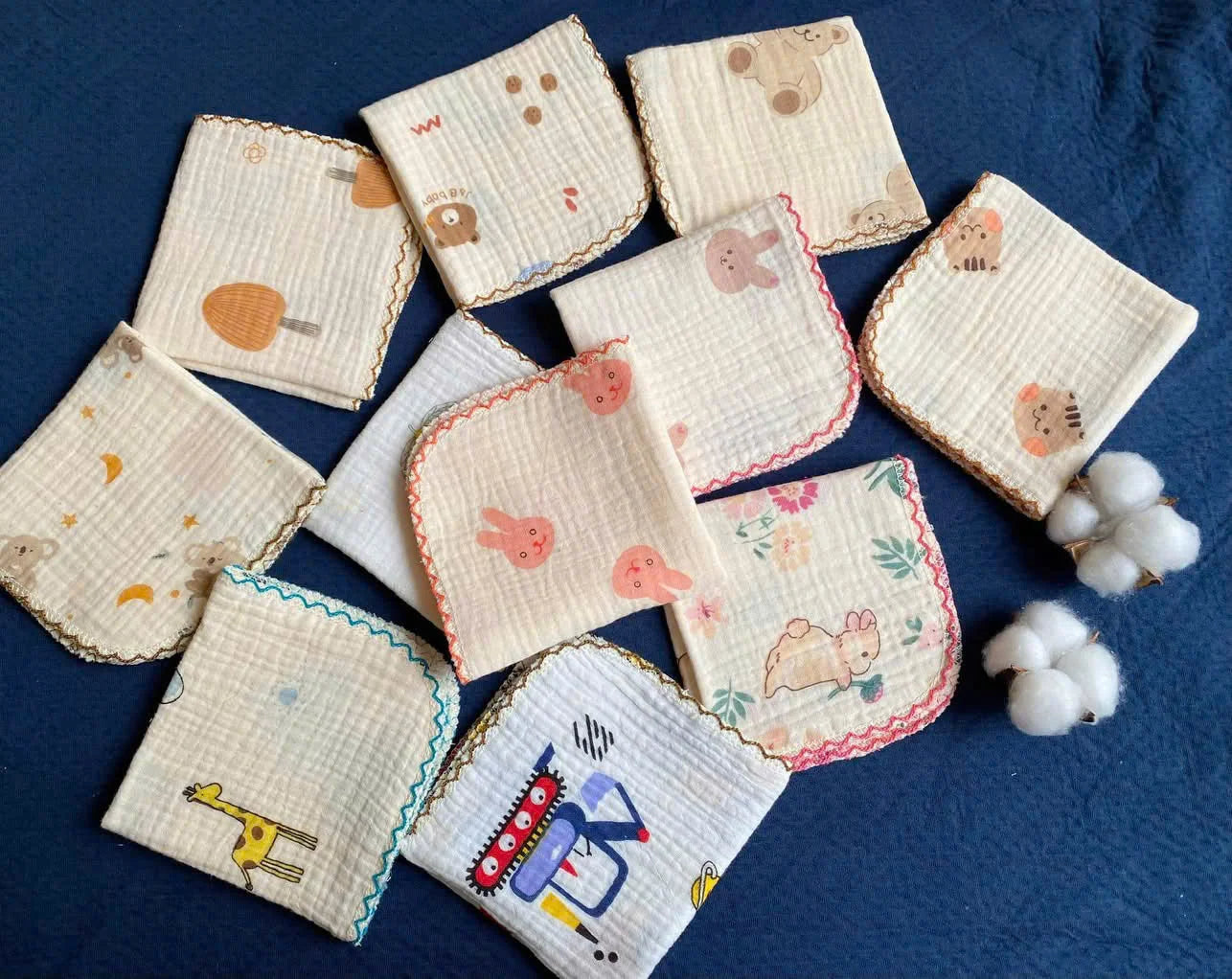 Safe Soft Eco-friendly Hypoallergenic Baby Textile Design Woven Muslin Cotton Burp Cloth Newborns 20x20cm Rectangle High-quality