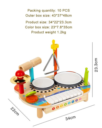 Montessori Toy Wooden Multifunctional Drum Set Toy for Kids Children's Musical Enlightenment Educational Percussion Toy