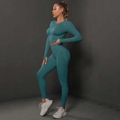 High Quality Women's Good Elasticity Two Piece Sports Suit Ladies Fitness Gym Wear Fashion Yoga Suit
