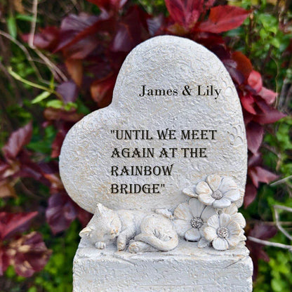 Pet Cat-Themed Irregular-Shaped Resin Memorial Stone Hand-painted Engraved Art Statue Rainbow Bridge Inscription Outdoor Model