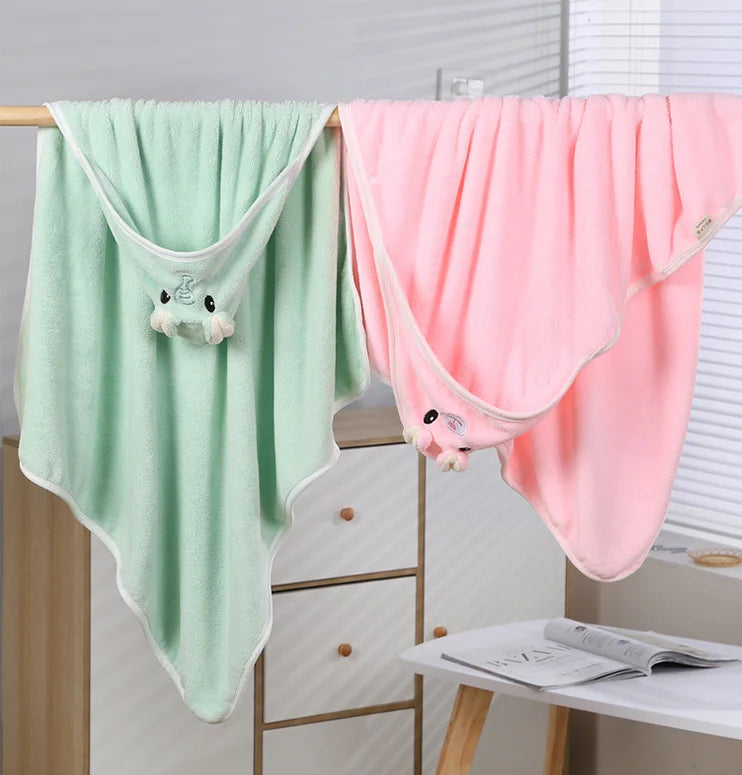 Custom Coral Fleece Animal Hooded Baby Bath Towel Swaddle Wrapping Wearable Blanket for Child's Bathroom & Bedroom