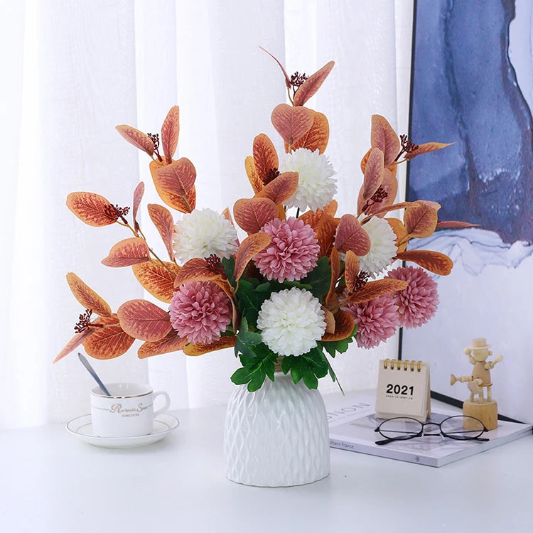 Artificial Silk Hydrangea Flowers with Ceramic Vase Nordic Style for Wedding Valentine's Day Home Decor