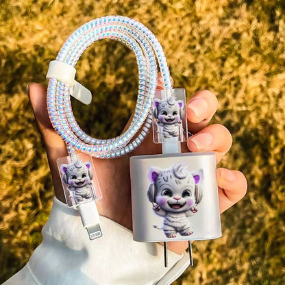 Cute Pet Dog Cat Soft TPU Protector Case for iPhone Phone Holder Stands Companion with Data Cable Charger