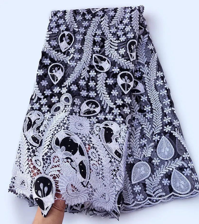 Genuine Wax embroidery African french lace tulle fabric Nigerian sewing cloth with guipure lace edge High quality 5 yards