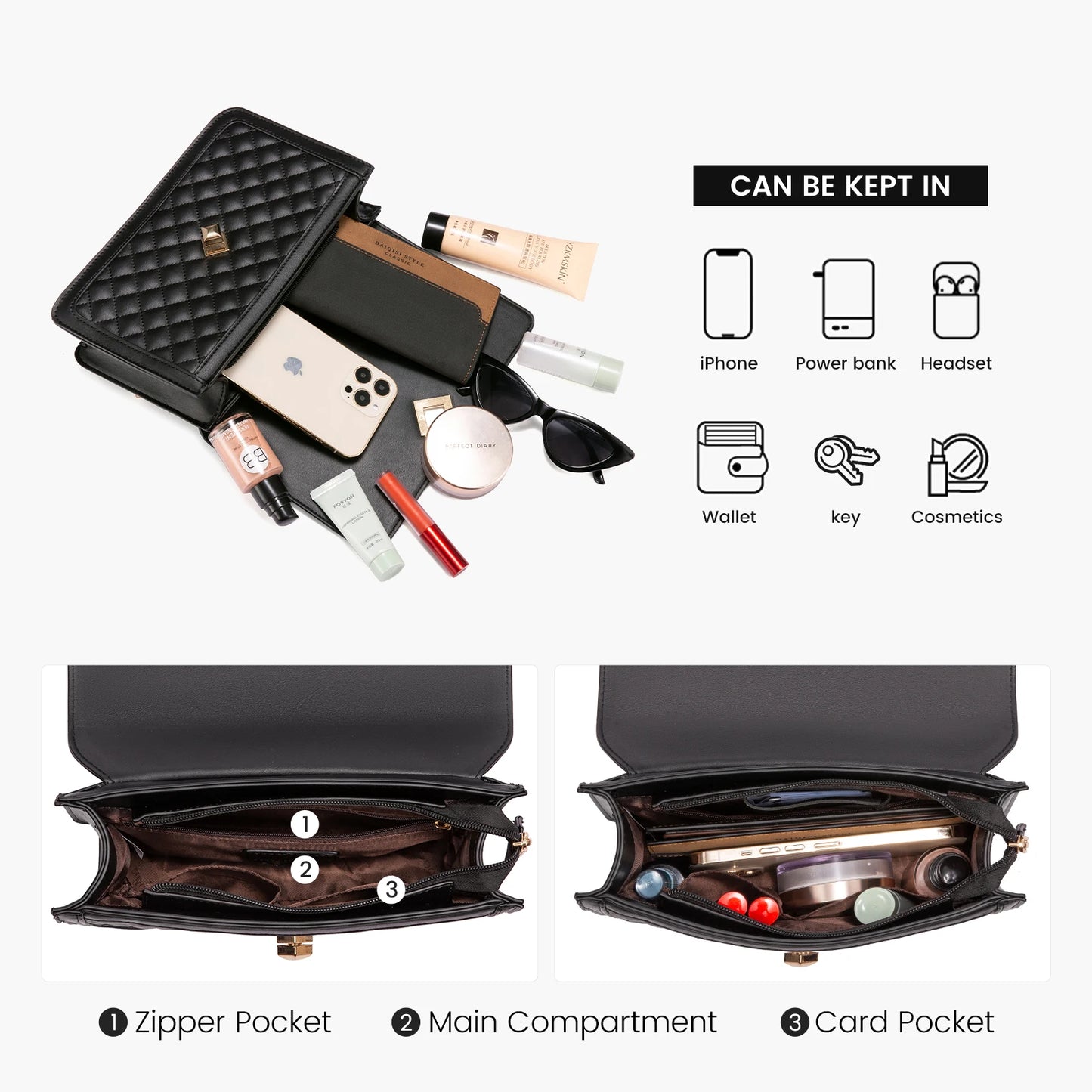 LOVEVOOK 2023 Leather Quilted Sling Shoulder Bag With Chain Trendy Clutch Ladies Evening Purse Luxury Crossbody Bags for Women
