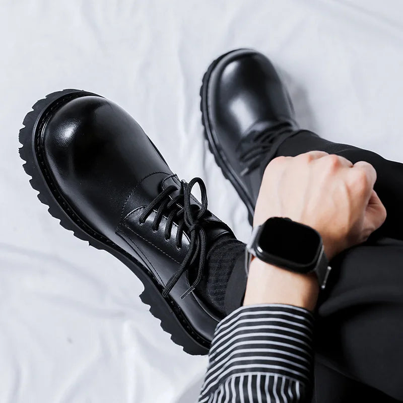 Gentlemen Round Toe Lace-ups Thick Sole Classy Design Microfiber Leather Shoes Men Oxfords Dress Shoes