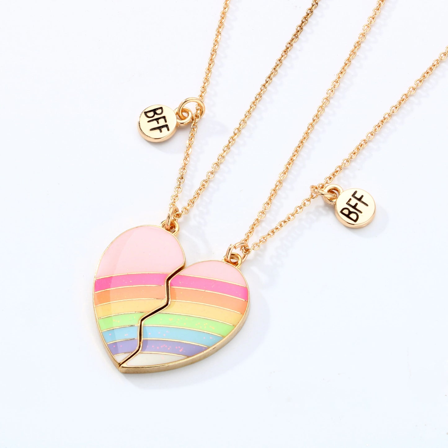 Hot Sale Magnet Alloy Heart Necklace Best Friend Necklace BFF Children Kids Oil Dripping Pendant Necklaces Set