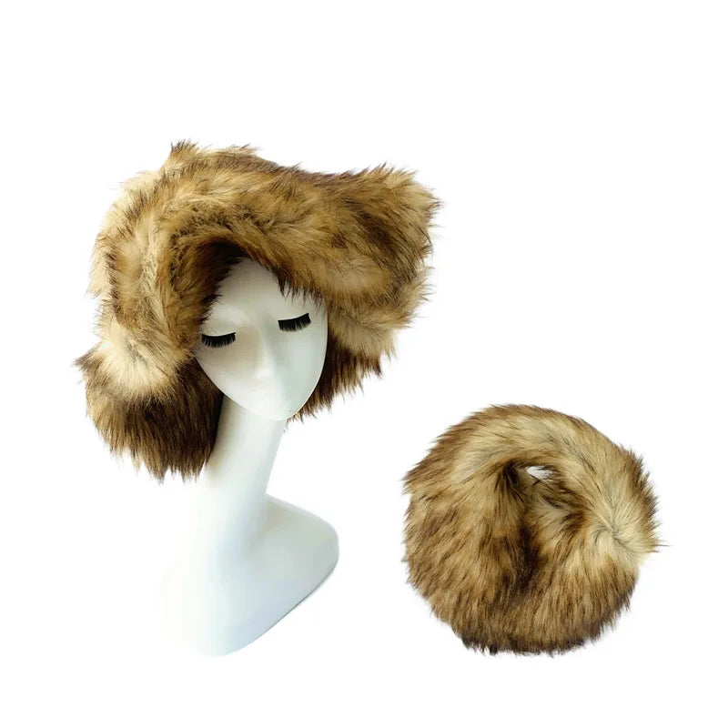 Y2k Hot Girls Small Half Moon Bag Set Women Luxury Furry Wrist Handbag Gothic Punk Faux Raccoon Fur Clutch Purses Bags With Hat