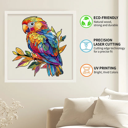 Laser Cutting Colourful Parrot Theme Wooden Jigsaw Puzzle Irregularly Shaped Puzzle Piece Animal 3D Jigsaw Puzzle