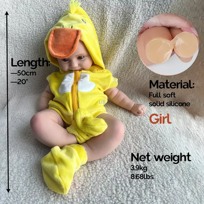 Smiling Face Soft Silicone Body Reborn Baby Girl Doll 50CM 20Inch Lifelike Toddler Doll for Gift Kids Toy