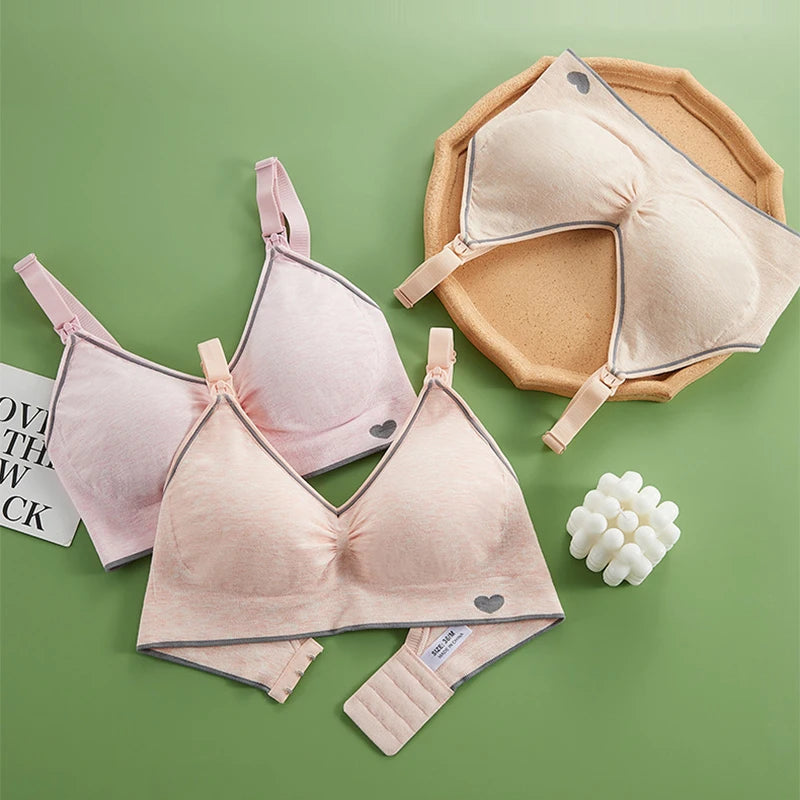 Wholesale LOGO Custom Modal Heart Pattern Front Open Comfort No Steel Ring Maternity Nursing Bra for Women