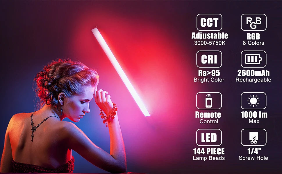 LUXCEO Q508A RGB Photography Light LED Handheld Video Tube 3000K-6000K Rechargeable Battery Studio Photo Lamp for Youtube TikTok