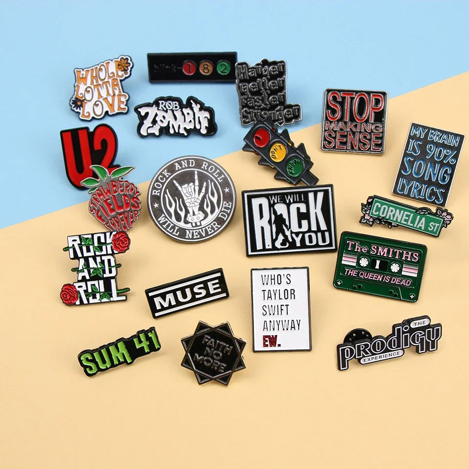 Shmik Funny Rock and Roll Band Enamel Pin Punk Letters Badge Album Collection Jewelry Gift for Music Fans