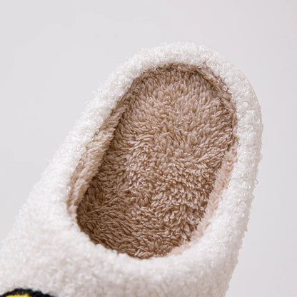 Smile Face Shape Slippers for Women Soft Plush Retro Preppy Slip on Comfortable Indoor Outdoor Shoes