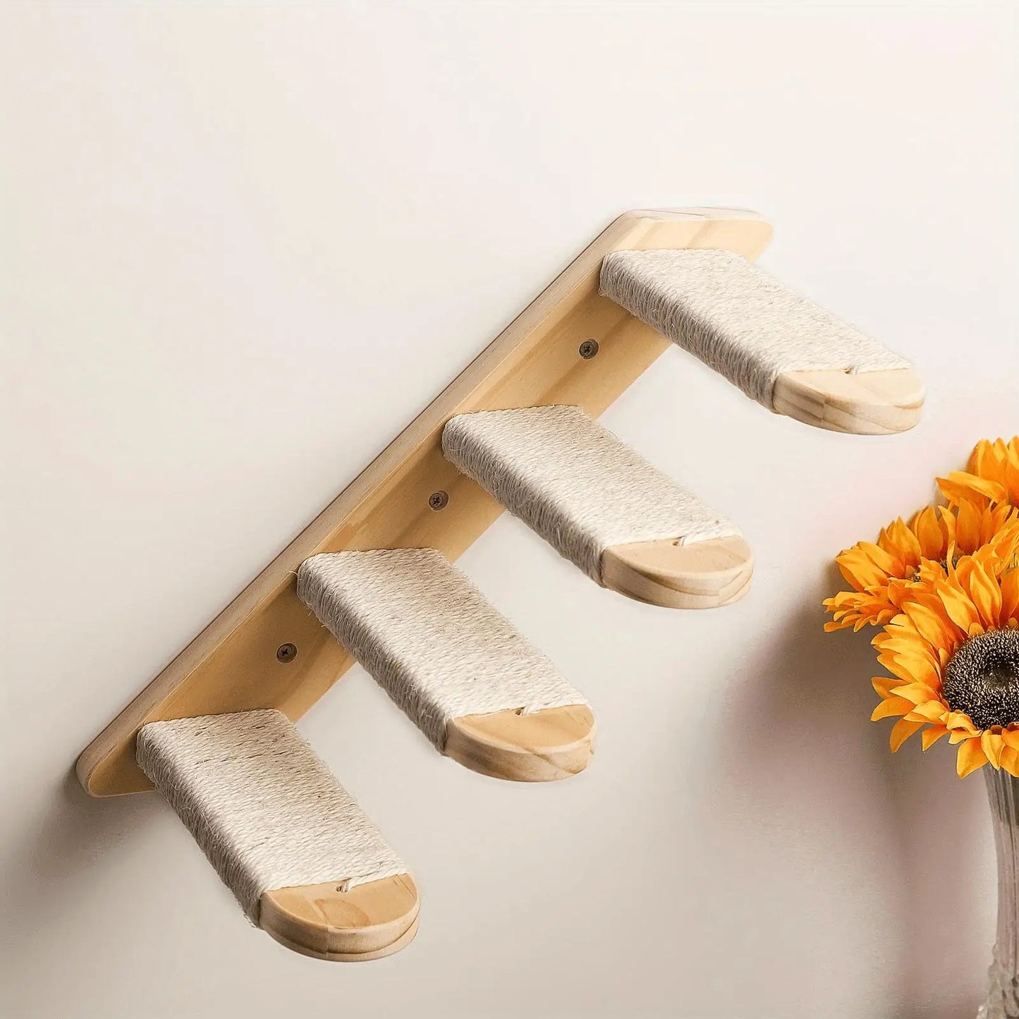 Four-Layer Wooden Cat Climbing Ladder with Sword Rope Wall-Mounted Multi-Level Outdoor Play Structure Made in China