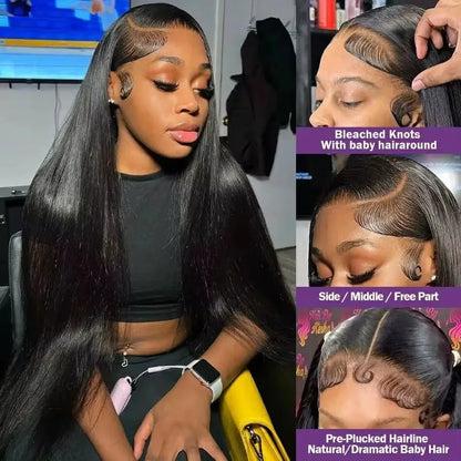 Qeenfy Hair UpGrade Bleached Knots Transparent Brazilian Human Hair Wigs Straight 200 Density 6x4  Wigs for Woman