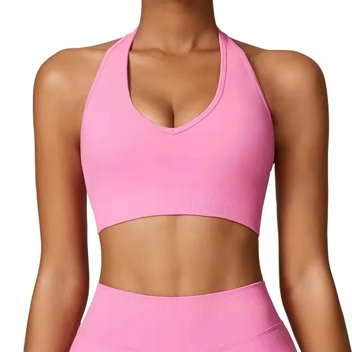 High Quality Custom Halterneck Seamless Gym Bra High Strength Fitness Gym Yoga Women Sports Bra