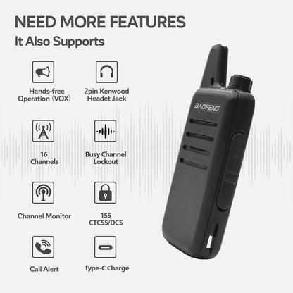 2pcs Baofeng VT-C2 Hot Selling Mini Radio 2W/0.5w PMR FRS Outdoor Handheld Device UHF Walkie Talkie