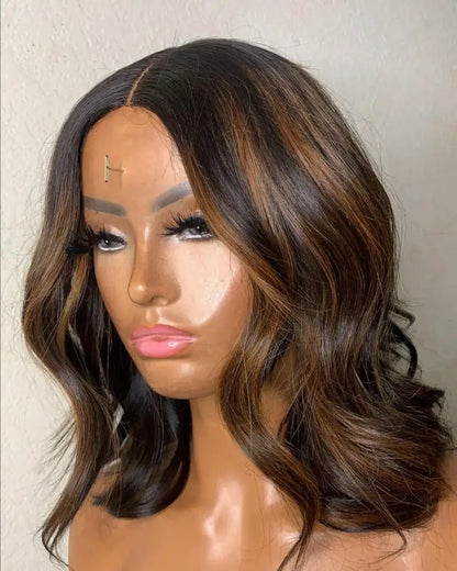 Highlight  Blonde Color13X4 Lace Frontal Human Hair Wig Glueless Bob Weave Wigs Short Bob Lace Front Wig for Women