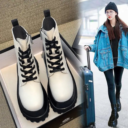 YiXin Fall Winter Boots for Women 2022 Thickened Warm Soft Side Zipper Plain Color Leather Boots Women Shoes