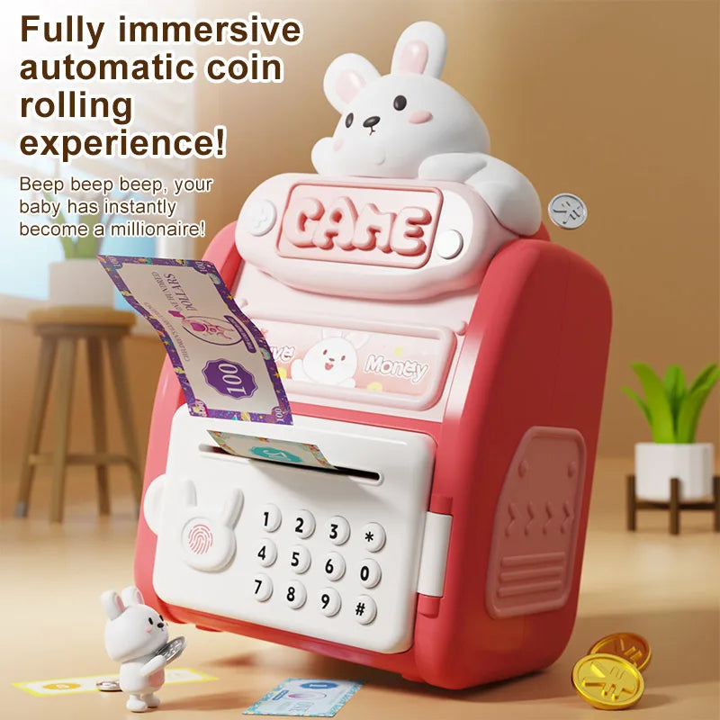 New Unisex Kids Plastic Piggy Bank Pet Fingerprint Password Artificial Intelligent Automatic Roll Coins Access Toys Children
