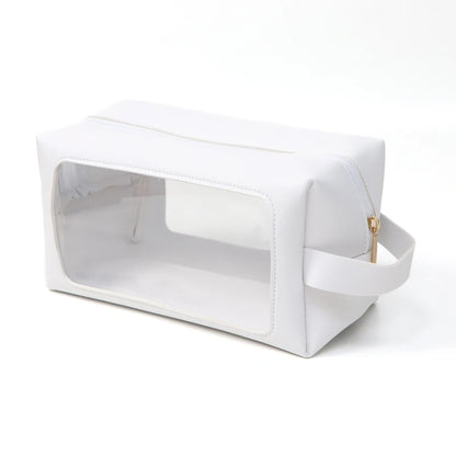 Portable Transparent PVC Toiletry Bags PU Leather Waterproof Zipper Wash Bag Women Makeup Cosmetic Bag for Traveling