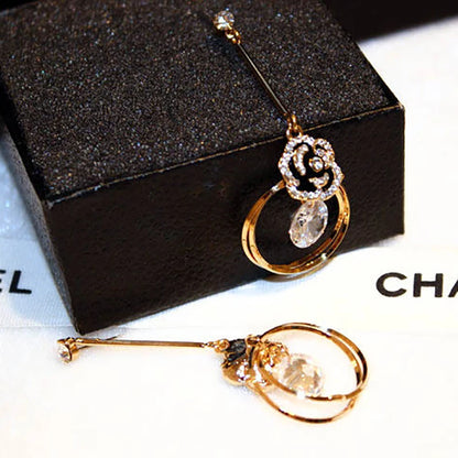 Korea Fashion Black Enamel Camellia Earrings Women Luxury brand Long Big Cubic Zirconia Drop Earrings Wedding Jewelry Z277